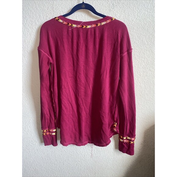 Free People Thermal Henley waffle Aztec Shirt L Pink Western boho hippie - Picture 10 of 10